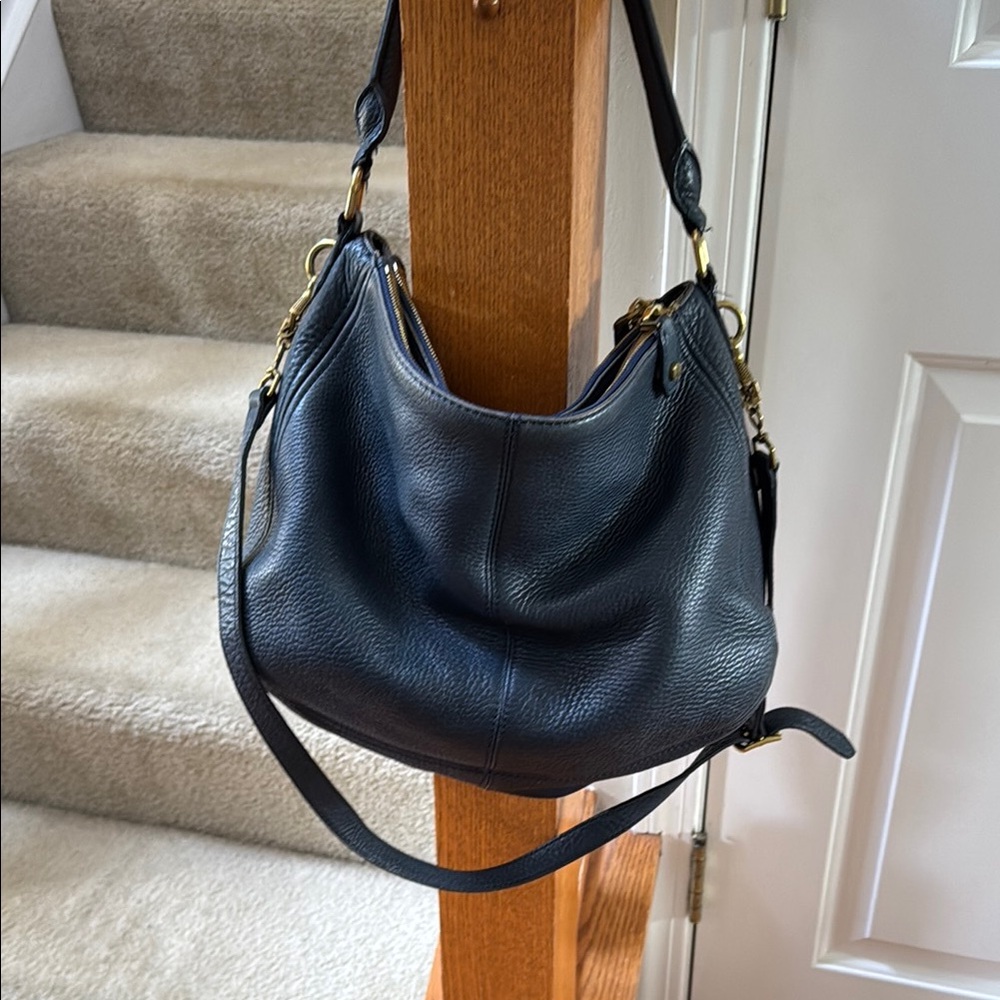 J. Crew Navy Blue Leather Hobo Bag with Versatile Straps